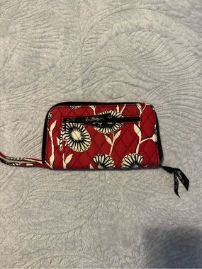 Vera Bradley Red Floral Quilted Wristlet Wallet with Black Accents